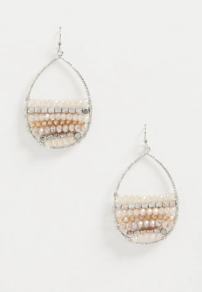 Silver Beaded Teardrop Drop Earrings Women Maurices Jewelry