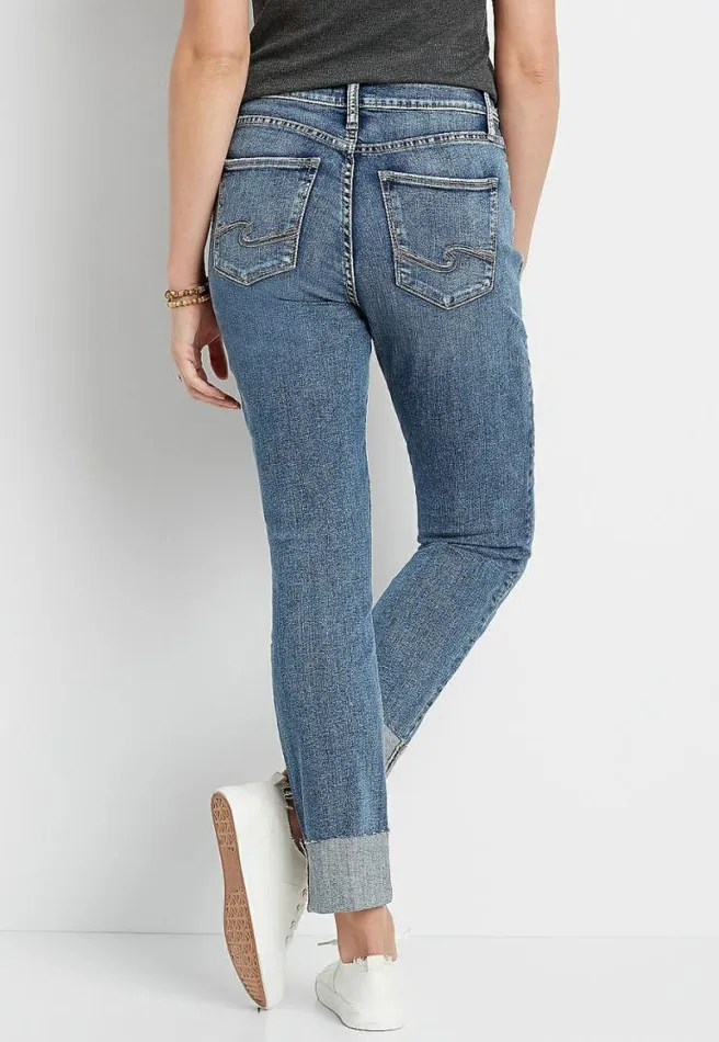 Silver Jeans Co Avery High Rise Medium Wide Cuff Straight Leg Jean Women Maurices Jeans
