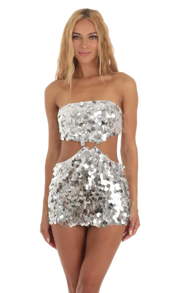 Silver Sequin Cutout Dress White Women LUCY IN THE SKY Mini Dresses