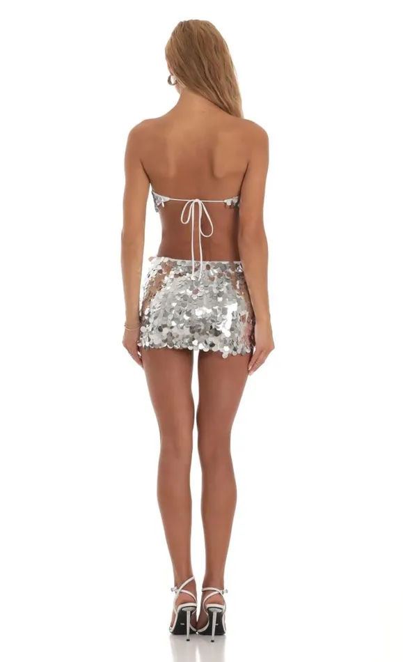 Silver Sequin Cutout Dress White Women LUCY IN THE SKY Mini Dresses Silver Sequin Cutout Dress White Women LUCY IN THE SKY Mini Dresses