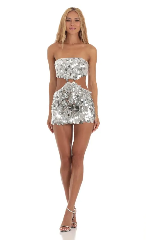 Silver Sequin Cutout Dress White Women LUCY IN THE SKY Mini Dresses Silver Sequin Cutout Dress White Women LUCY IN THE SKY Mini Dresses