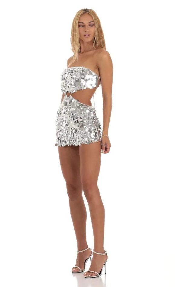 Silver Sequin Cutout Dress White Women LUCY IN THE SKY Mini Dresses Silver Sequin Cutout Dress White Women LUCY IN THE SKY Mini Dresses