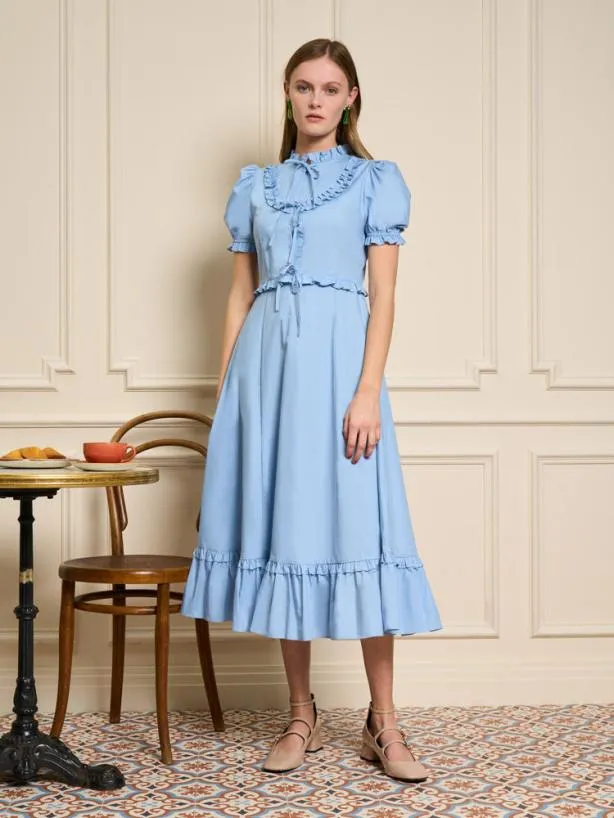 Sister Jane Dresses Womenswear Benoite Ruffle Midi Dress Cornflower Blue