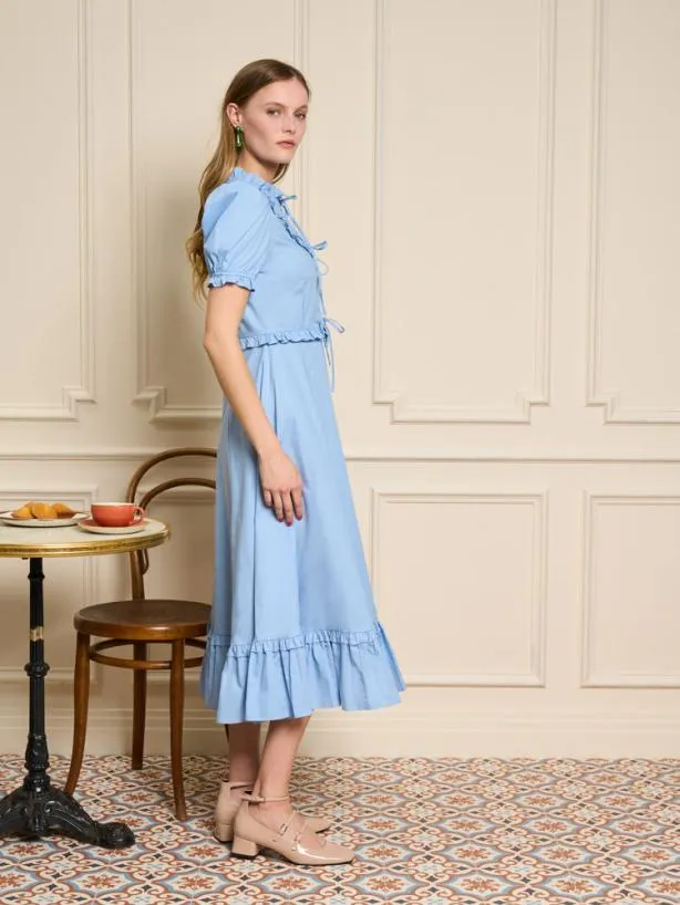 Sister Jane Dresses Womenswear Benoite Ruffle Midi Dress Cornflower Blue