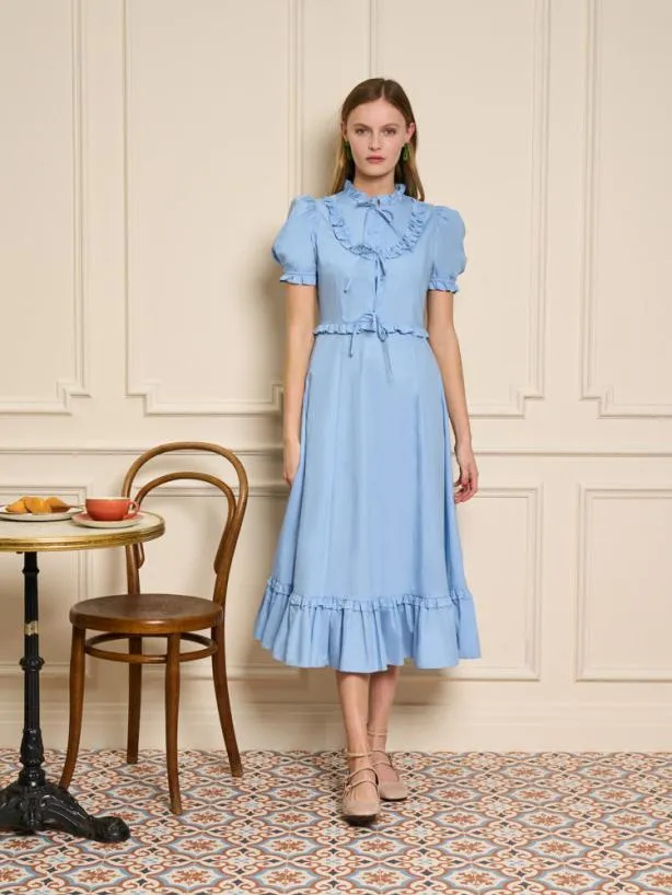 Sister Jane Dresses Womenswear Benoite Ruffle Midi Dress Cornflower Blue