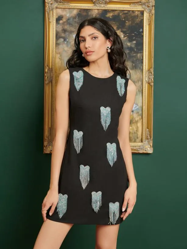 Sister Jane Dresses Womenswear DREAM Muse Heart Mini Dress Pitch Black