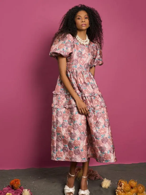 Sister Jane Dresses Womenswear DREAM Nerissa Jacquard Midi Dress Blush Pink