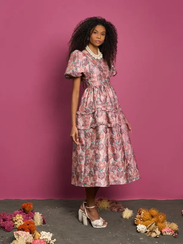 Sister Jane Dresses Womenswear DREAM Nerissa Jacquard Midi Dress Blush Pink