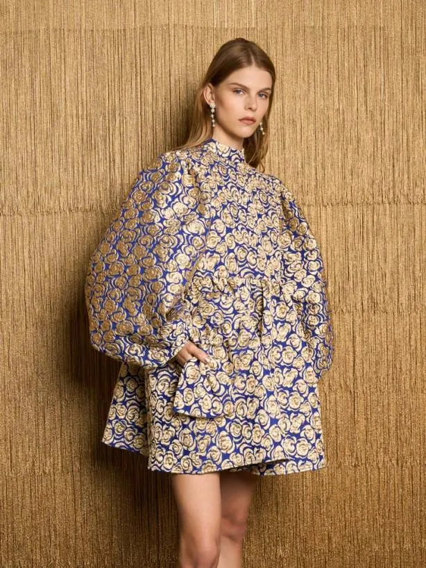 Sister Jane Dresses Womenswear DREAM Record Rose Jacquard Mini Dress Royal Blue