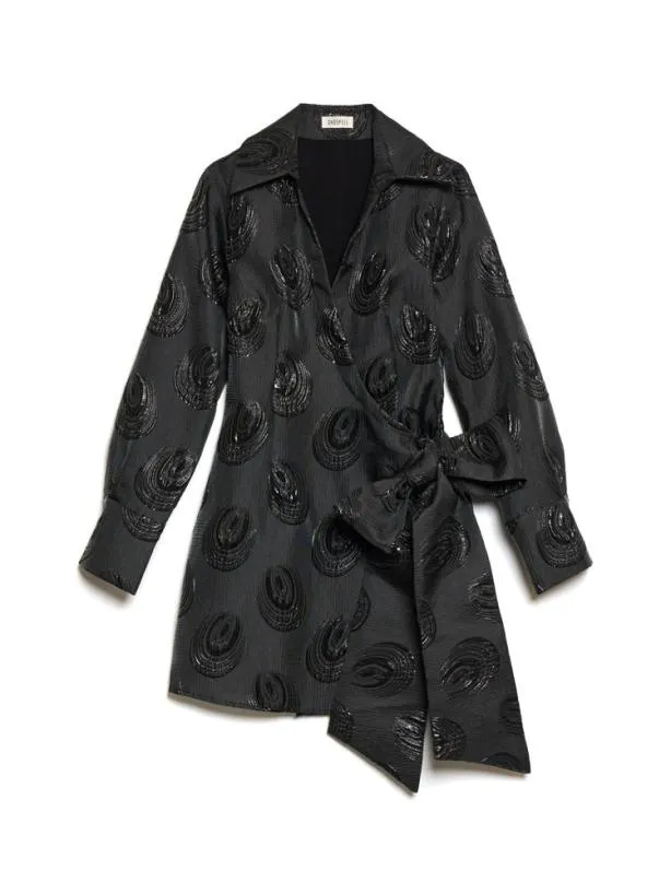 Sister Jane Dresses Womenswear Ghospell Domino Jacquard Wrap Dress Ink Black