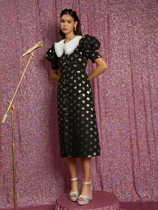 Sister Jane Dresses Womenswear Golden Hearts Midi Dress Black Heart