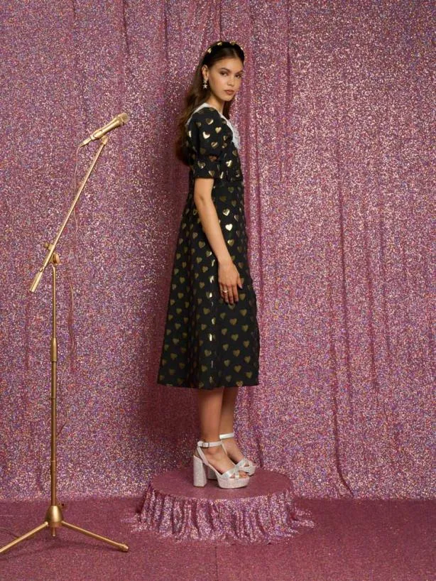 Sister Jane Dresses Womenswear Golden Hearts Midi Dress Black Heart