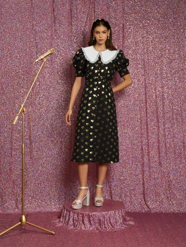 Sister Jane Dresses Womenswear Golden Hearts Midi Dress Black Heart