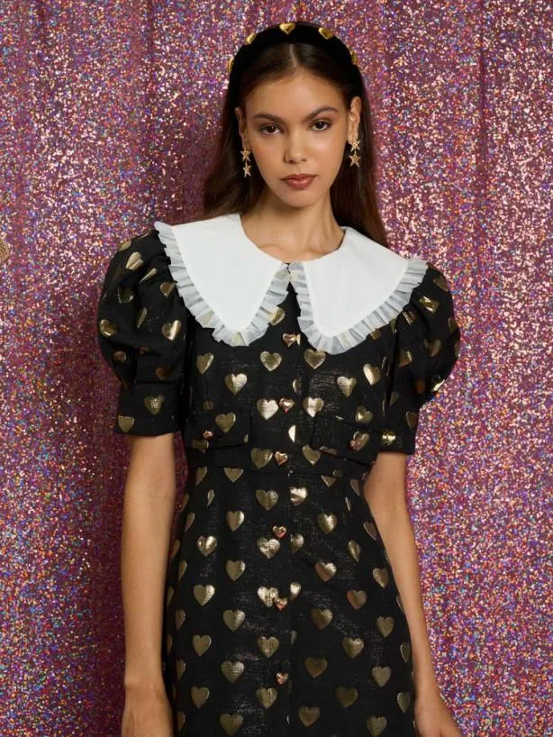 Sister Jane Dresses Womenswear Golden Hearts Midi Dress Black Heart