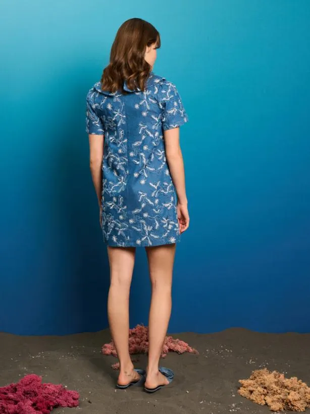 Sister Jane Dresses Womenswear Honeycomb Fray Denim Dress Indigo Blue