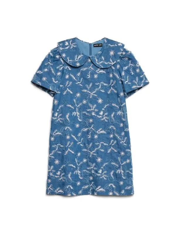 Sister Jane Dresses Womenswear Honeycomb Fray Denim Dress Indigo Blue
