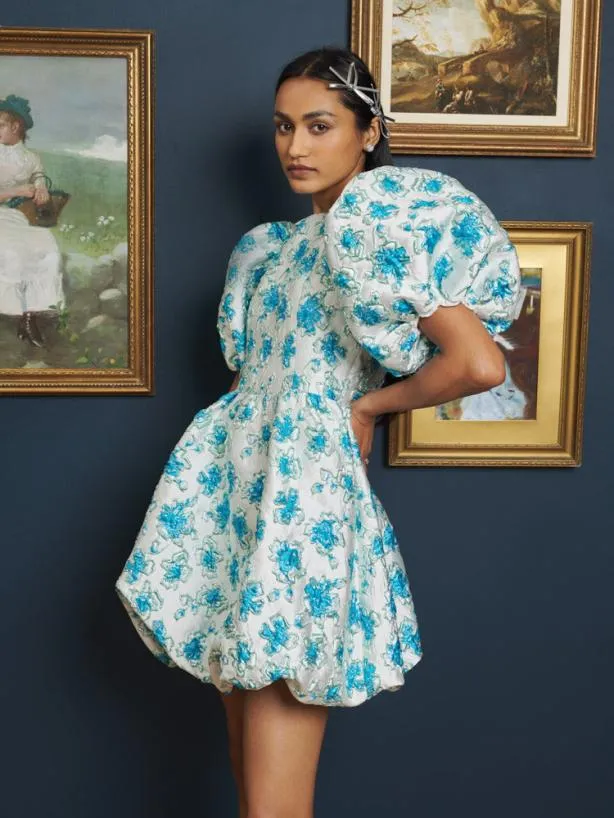 Sister Jane Dresses Womenswear Showcase Jacquard Mini Dress Floral Blue