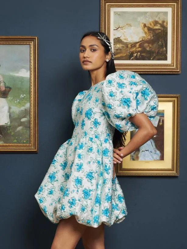Sister Jane Dresses Womenswear Showcase Jacquard Mini Dress Floral Blue