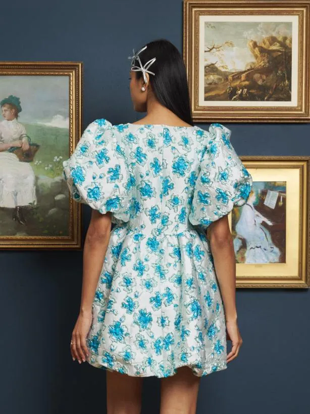 Sister Jane Dresses Womenswear Showcase Jacquard Mini Dress Floral Blue