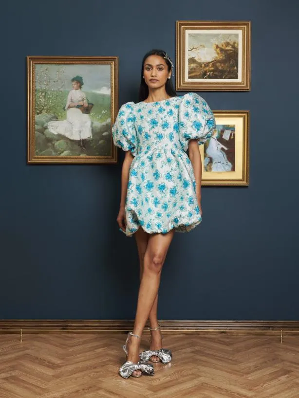 Sister Jane Dresses Womenswear Showcase Jacquard Mini Dress Floral Blue
