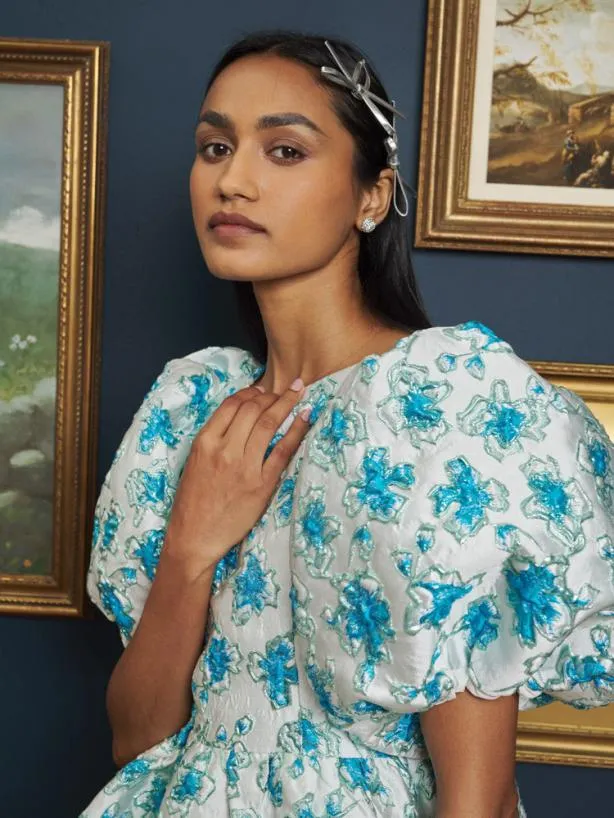 Sister Jane Dresses Womenswear Showcase Jacquard Mini Dress Floral Blue