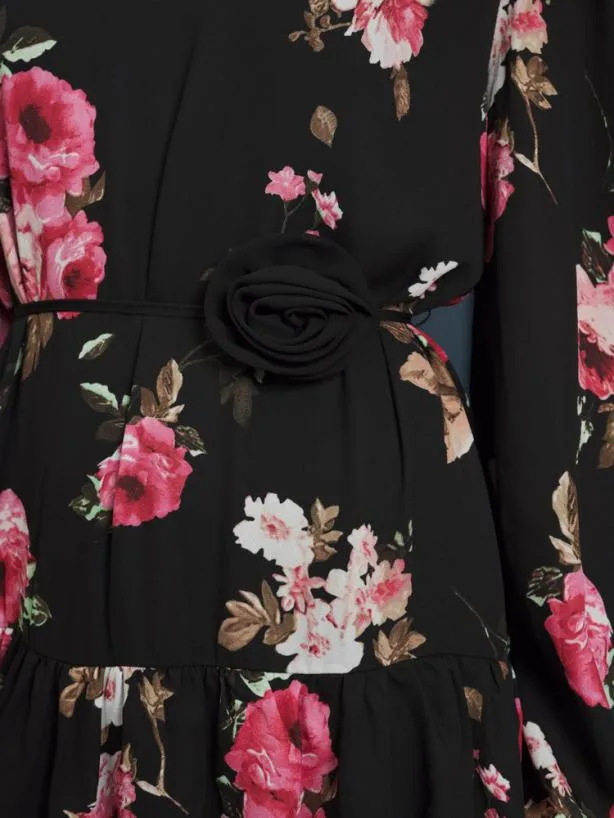 Sister Jane Dresses Womenswear Vase Of Flowers Midi Dress Rose Black