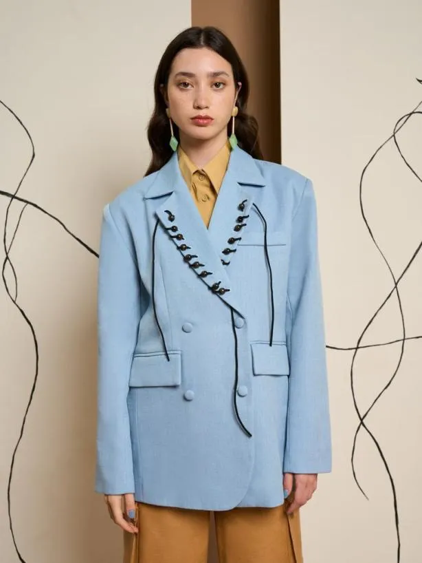 Sister Jane Jackets Womenswear Ghospell Frankie Bead Trim Blazer Cashmere Blue