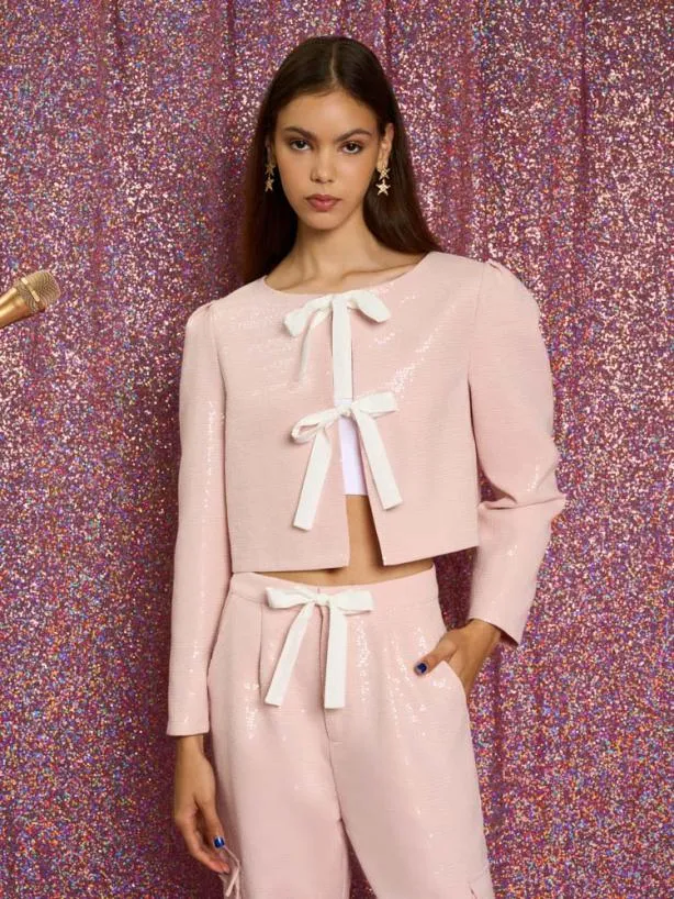 Sister Jane Jackets Womenswear Headline Sequin Bow Jacket Pale Pink
