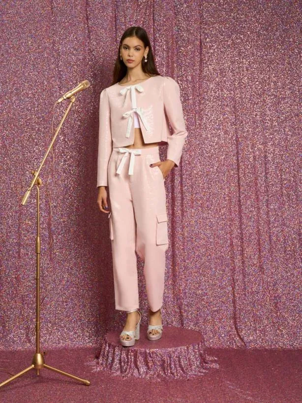 Sister Jane Jackets Womenswear Headline Sequin Bow Jacket Pale Pink