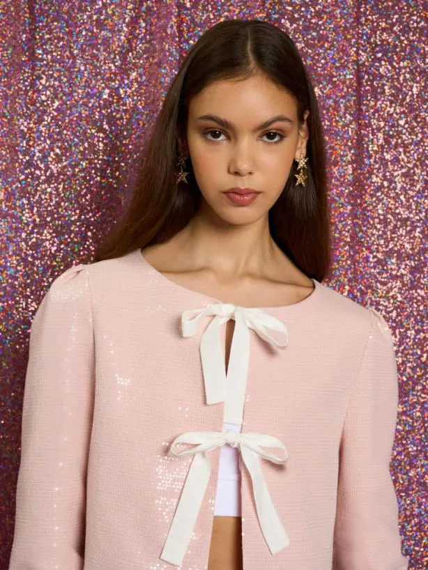 Sister Jane Jackets Womenswear Headline Sequin Bow Jacket Pale Pink