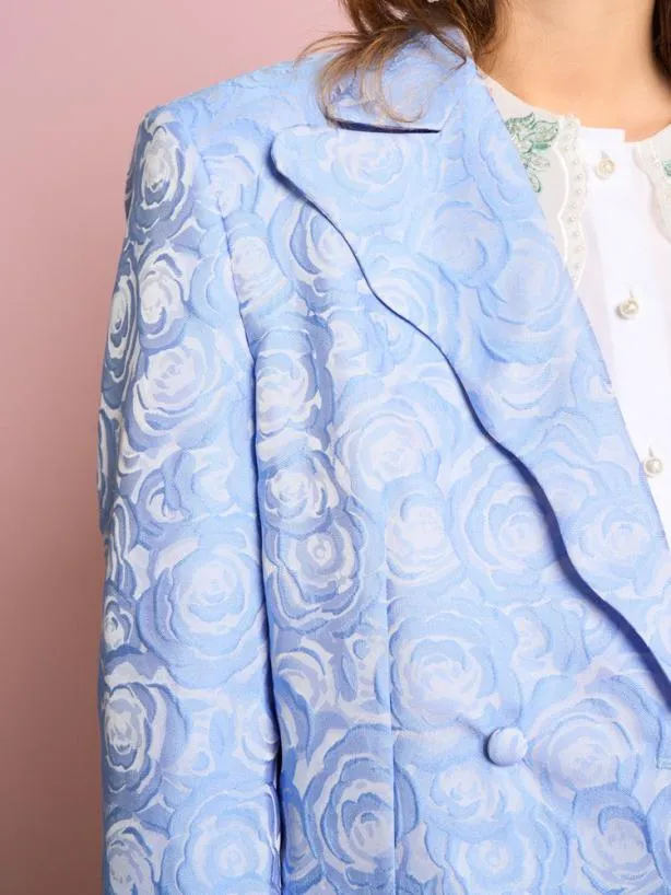 Sister Jane Jackets Womenswear Sapphire Rose Jacquard Blazer Teapot Blue