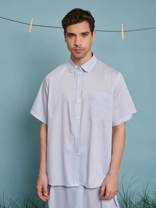 Sister Jane Shirts Menswear Cameron Pinstripe Boxy Shirt Baby Blue Stripes