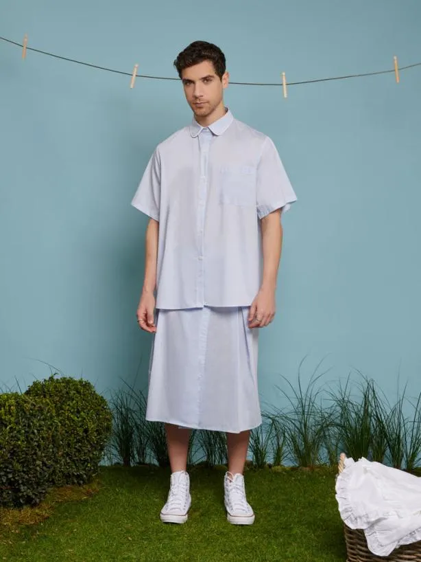 Sister Jane Shirts Menswear Cameron Pinstripe Boxy Shirt Baby Blue Stripes