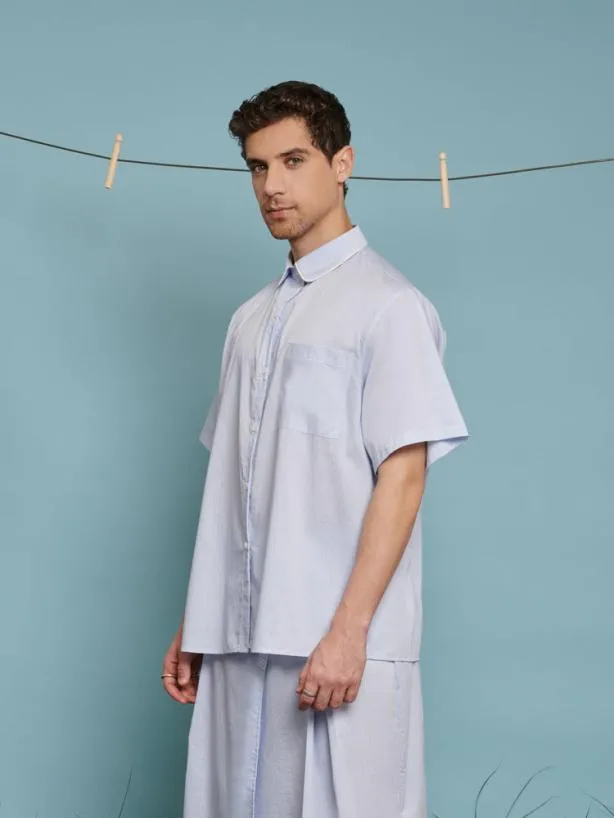 Sister Jane Shirts Menswear Cameron Pinstripe Boxy Shirt Baby Blue Stripes