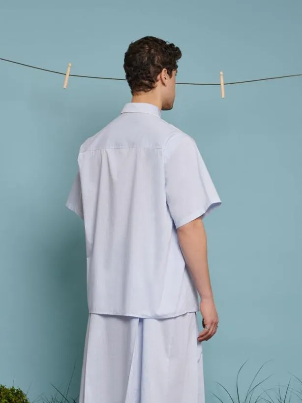 Sister Jane Shirts Menswear Cameron Pinstripe Boxy Shirt Baby Blue Stripes