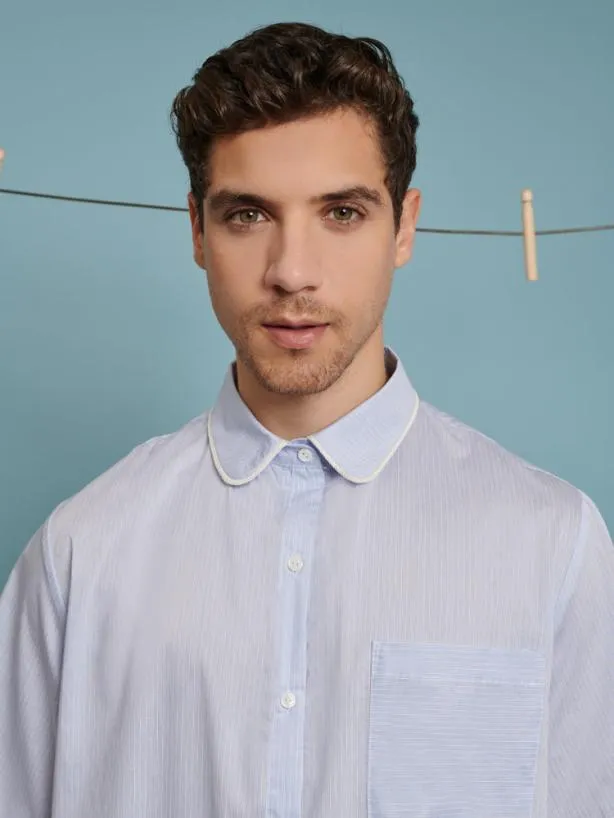 Sister Jane Shirts Menswear Cameron Pinstripe Boxy Shirt Baby Blue Stripes