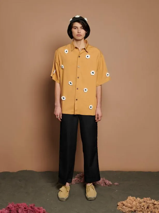 Sister Jane Shirts Menswear Coast Crochet Boxy Shirt Mustard Yellow