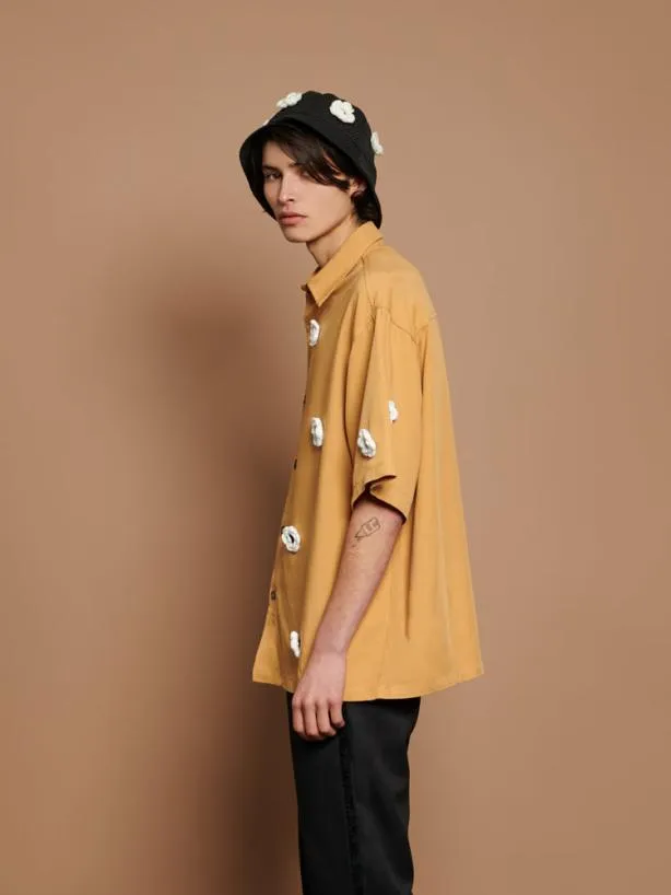 Sister Jane Shirts Menswear Coast Crochet Boxy Shirt Mustard Yellow