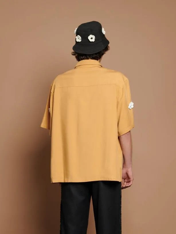 Sister Jane Shirts Menswear Coast Crochet Boxy Shirt Mustard Yellow