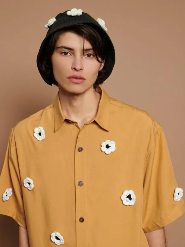 Sister Jane Shirts Menswear Coast Crochet Boxy Shirt Mustard Yellow