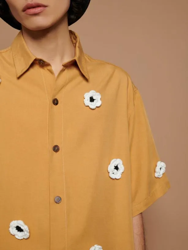 Sister Jane Shirts Menswear Coast Crochet Boxy Shirt Mustard Yellow