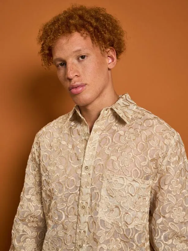 Sister Jane Shirts Menswear Penny Lace Embroidery Shirt Glamoured Gold