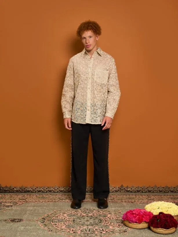 Sister Jane Shirts Menswear Penny Lace Embroidery Shirt Glamoured Gold