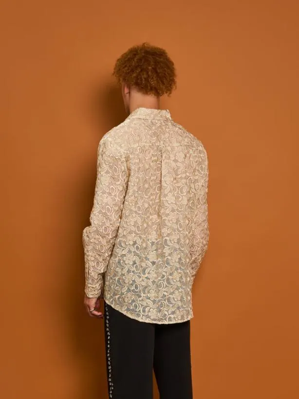 Sister Jane Shirts Menswear Penny Lace Embroidery Shirt Glamoured Gold