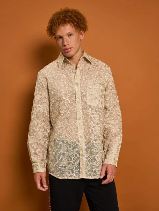 Sister Jane Shirts Menswear Penny Lace Embroidery Shirt Glamoured Gold