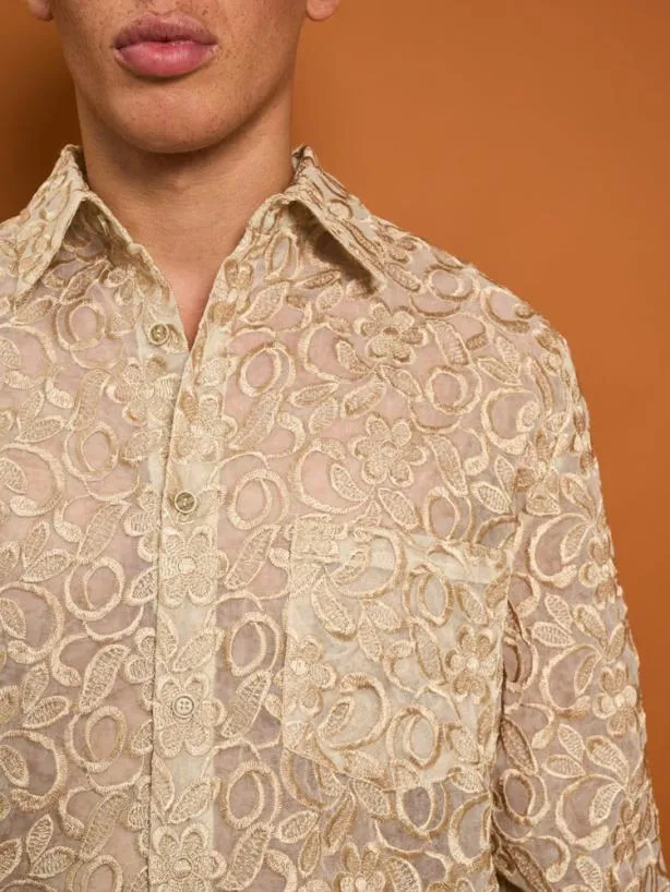 Sister Jane Shirts Menswear Penny Lace Embroidery Shirt Glamoured Gold