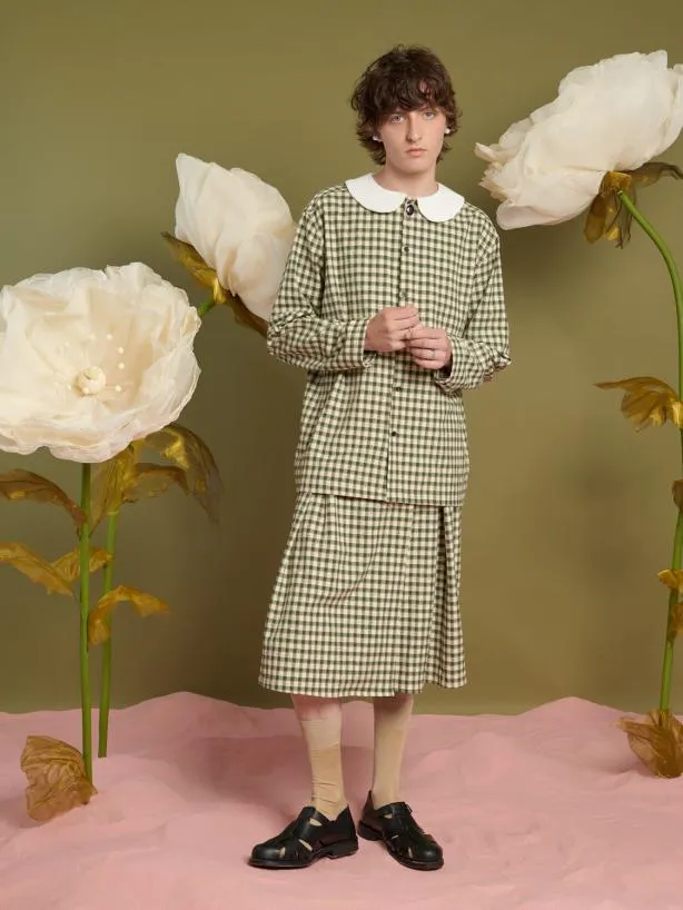 Sister Jane Shirts Menswear Theo Check Shirt With Brooch Smoke Green