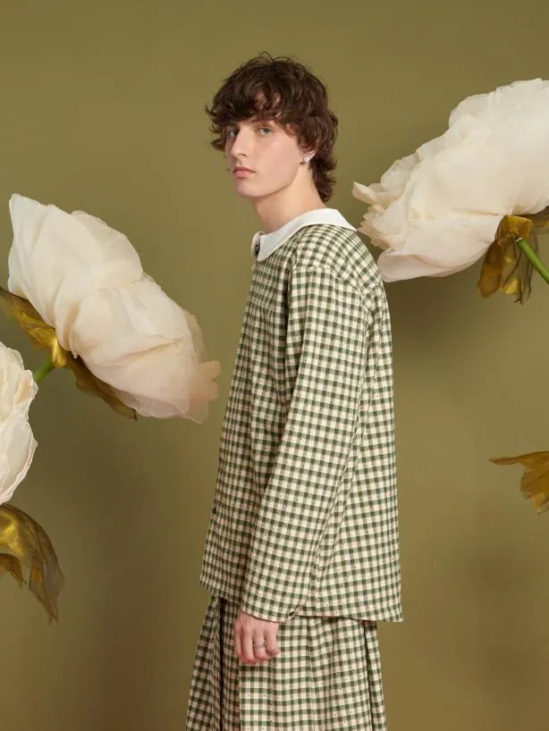 Sister Jane Shirts Menswear Theo Check Shirt With Brooch Smoke Green