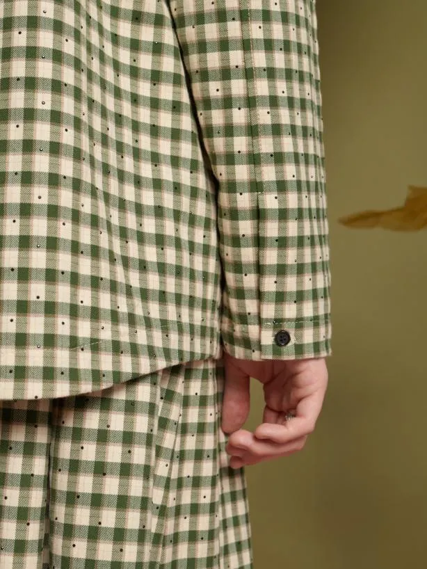 Sister Jane Shirts Menswear Theo Check Shirt With Brooch Smoke Green