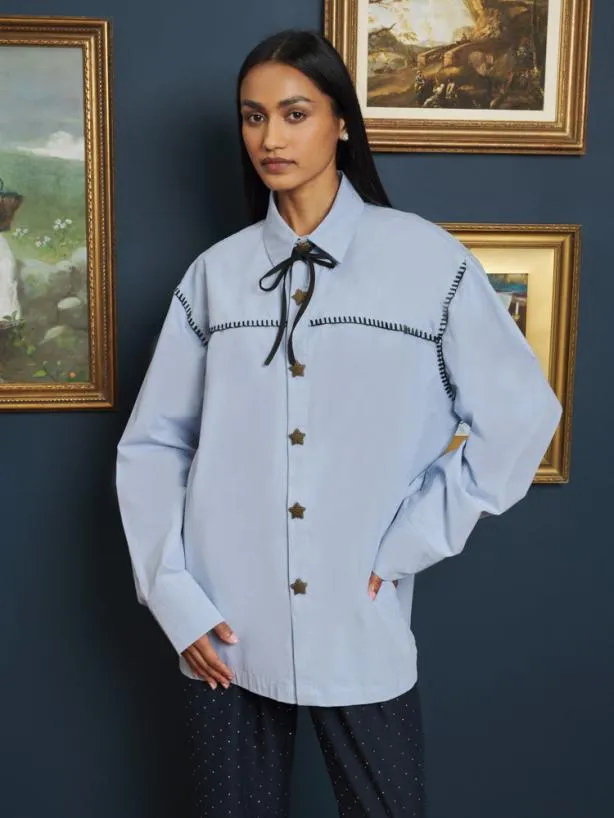 Sister Jane Tops Womenswear Arlo Star Shirt Slate Blue